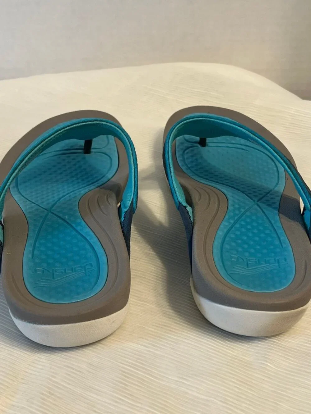 Dansko Katy Blue & Gray Leather Slip On Flip Flop Sandals - Picture 6 of 15